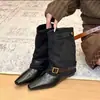 Aumento interno de 5 cm, bico quadrado, botas de tornozelo, marrom, estilo Melard, botas femininas, outono/inverno 2026, efeito emagrecedor, botas western cowboy