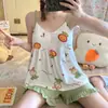 Pijama de verano para mujer con almohadilla en el pecho sexy de tirantes conjunto de dos piezas fino dulce para casa
