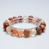 [Atardecer Rosa Naranja] Cristal Natural Negro Oro Super Siete Flor Roja Pegamento Pulsera para Mujer Más Fácil de Combinar Pulsera de Regalo Al por Mayor