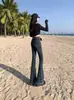 Jeans Retro Estilo Americano Micro-lar para Mujer Verano 2024 Nuevos de Cintura Alta Adelgazantes Pequeños para Hombre Pantalones Acampanados con Anillos de Herradura