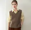 Nuevo chaleco de punto trenzado con cuello en V elegante para mujer 100% cachemir de bebé para otoño e invierno