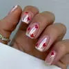 24 Piezas de Uñas Portátiles Cuadradas Cortas Galvanizadas para el Día de San Valentín Transfronterizo Uñas Francesas Blancas con Corazones Rosas de Alta Gama Venta al por Mayor