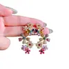 Pendientes de Flor Súper de Hada con Diamantes de Colores, Pendientes Dulces de Pétalos Arcoíris Estilo Francés, Pendientes de Lujo Ligero para Banquete y Vacaciones en la Playa