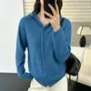 Cardigã de Tricô com Capuz Suéter Feminino Outono 2026 Novo Estilo High-End Emagrecedor Casual Cor Sólida Casaco Suéter Top