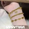Pulseira Bússola com Padrão de Janela Dança do Dragão e Música de Tambor Antiga Banhada a Ouro, Novo Estilo Chinês, Pulseira Flor de Íris Iridescente, Empilhável