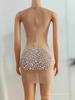 Vestido Corto Transparente de Malla con Brillo de Pedrería, Cristales y Perforaciones Calientes para Fiesta de Cumpleaños, Reina del Escenario para Mujer 2025