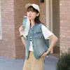 Chaleco de Moda Retro Europeo con Cuello Alto de Mezclilla 2025 Primavera y Otoño Ajustado Ropa de Abrigo Modelo Nuevo en Stock Azul