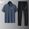 2025 Nuevo Verano Transpirable Refrescante Camisa Polo Conjunto de Camisetas para Hombre Conjunto de Tres Piezas Transpirable de Seda de Hielo de Manga Corta