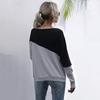 Bai Fen Zhi YiComercio Transfronterizo Moda Color Bloqueado Suéter de Manga Larga Tejido Top Holgado Hombros Descubiertos Hombro Único