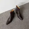 Botas de tornozelo elegantes e modernas estilo britânico de 6 cm, nova coleção outono/inverno 2026, bico fino, salto grosso, zíper lateral, botas de salto alto emagrecedoras