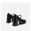 Zapatos de mujer Mary Jane franceses, 2024, nuevos zapatos pequeños de cuero, tacones gruesos, punta cuadrada, tacones altos para mujer.