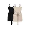 8725-1 Súper Hermoso Tirantes Finos 26 Estilo Verano Cuello en U Grande Liso Estilo Básico Vestido con Cintura Ceñida Tirantes Finos Falda Corta