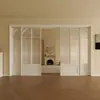 Puerta corredera de tres eslabones, sistema perfecto retro estilo francés para cocina, dormitorio, balcón, puerta divisoria de sala de estar, puerta corredera de aleación de aluminio
