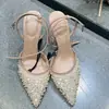 Para Sapatos de Salto Alto Apontados com Strass, Sandálias Bege de Bico Fechado, Mules com Parte Traseira Aberta, Sapatos de Estilo Europeu e Americano, Sapatos de Banquete de Estilo Europeu e Americano, Sapatos para Banquete de Casamento