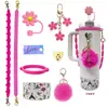 Set de Posavasos con Tapa Decorativa de Paja para Vaso de Agua Stanley Cadena para Vasos Colgante de Bola de Felpa Cubierta de Vaso con Cordón de Silicona