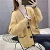 Cárdigan de Punto Grueso Holgado Estilo Perezoso Coreano para Otoño e Invierno con Fila Única de Botones Redondos Negros Grandes Abrigo Suéter para Mujer en Stock