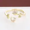 Anillo de Tulipan Fresco y Suave con Incrustaciones de Circonita, Anillo Ajustable para Mujer, Moderno y Sencillo, Exclusivamente para Ventas Transfronterizas, Venta Directa de Fábrica