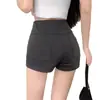 Shorts casuales negros para mujeres petite, ropa exterior de verano, hot pants sexy de línea A, versátiles, adelgazantes, de cintura alta, pantalones de pierna ancha