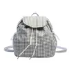Mochila Xadrez de Nylon Leve Estilo Coreano Ins 2026 Nova Grande Capacidade Estilo Preguiçoso Versátil Bolsa Tote com Cordão