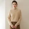 Suéter Gola Alta Meia Canela 100% Caxemira Pura para Mulheres, Suéter de Tricô Fashion para Outono e Inverno, Novo Suéter Base