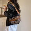 Nova Bolsa de Peito Casual Transfronteiriça com Patchwork de Linho e Estampa de Leopardo, Bolsa de Ombro Versátil para o Dia a Dia, Bolsa de Peito Transversal, Bolsa de Cintura Estilo Ins
