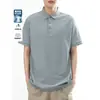 PromoçãoCamisa polo de algodão com seda gelada, camiseta masculina de manga curta com gola lapela mercerizada, top polo versátil de cor sólida para o verão