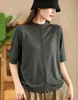 Novedad de Principios de Otoño 2026: Camiseta de Punto para Mujer con Cuello Medio Alto, Top Holgado de Color Sólido con Botones, Manga Media Versátil Capa Base MHT