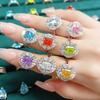 Anillo de plata de ley 925 Tonglin New Amazon venta caliente femenino fuegos artificiales Flor de hielo corte biselado rectangular 6*8 rodeado lujo incrustado
