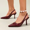 Sandálias de Salto Agulha Elegantes de Corte Baixo Estilo Inverno 2026 para Mulheres, Sandálias de Salto Agulha Elegantes e Modernas com Bico Fino e Costas Abertas para Mulheres