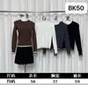Estilo Coreano Rayas Contrastantes Cuello Redondo Lana Mujer Principios de Otoño Sexy Ajustado Elegante Manga Larga Camiseta Básica Top Prendas de Punto