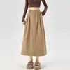 Foto real de falda de pana de longitud media, nuevo modelo otoño e invierno 2026, falda de paraguas de línea A de cintura alta para mujer petite