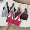 Sutiã sem costura com blocos de cor, decote V, costas bonitas, bojo fixo para mulheres, sexy push-up com alças largas, estilo top regata, sutiã wrap em U para mulheres