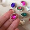 Gema de cristal de colores ovalada de 13 x 18 mm para hacer tú mismo, para ropa, sombreros, bufandas, decorativa, con garras y base dorada.