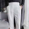 Pantalones Casuales de Primavera y Verano para Hombre Rectos con Caída Sin Planchado Guapos Cintura Alta Pantalones Pequeños Estilo Británico Ajustados Pantalones de Negocios
