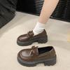 Mocasines Versátiles Estilo Universitario Transfronterizos para Mujer Primavera 2026 Nuevos con Lazo Suela Gruesa Tacón Grueso Zapatos Pequeños de Cuero