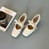Nueva Versión de Zapatos Planos Mary Jane Estilo Retro Francés de Piel de Oveja para Mujer, Punta Cuadrada, Boca Baja, Aumento Oculto de Altura