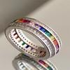 Diseño Original Anillo de Pareja Arcoíris Zircón Diamante Completo Lujo Ligero Exquisito Diseño Nicho Anillo de una Fila Joyería para Mujer