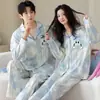 Pijama de Algodón Puro para Mujer, Nuevo Estilo Otoño 2026, Manga Larga, Pantalón Largo, Cárdigan, Solapa, Dibujos Animados, Conjunto de Ropa para el Hogar de Pareja Otoño/Invierno