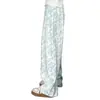 Pantalones Florales Azules Talla Plus de Yamamoto para Mujer, Primavera/Verano 2026 Delgados Sueltos Rectos Caídos Casuales de Pierna Ancha