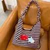 Nova série listrada bolsa de mão doce e fofa estilo coreano com alça de ombro de cordão, bolsa tote, bolsa de ombro e bolsa transversal