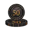Decoración Navideña Temática de Cumpleaños 60-50-40 Negro y Dorado Casual Set de Platos y Vasos Desechables