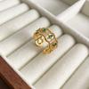 Anillo Vintage Retro de Cobre Oro Genuino Zircón Esmeralda Encaje Elegante Abierto de Segunda Mano
