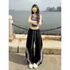 Calça Esportiva Casual Listrada Estilo Americano Plus Size 150kg para Mulheres, Fina de Cintura Alta Solta de Pernas Largas Comprimento Total Estilo Cimitarra para Primavera e Verão