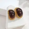 Brincos Geométricos em Aço Inoxidável com Ouro 18K em Forma de C cravejados com Diamantes, Moda Europeia e Americana de Nicho, Joias Vintage