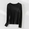 Camiseta de Manga Larga con Cuello Redondo para Mujer, Nueva Colección Otoño Temprano, Mezcla de Lino y Algodón, Sencilla y Cómoda, Puede Usarse como Prenda Interior o Superior de Punto para Vestir por Encima