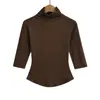 Atacado de Roupas Femininas Transfronteiriças Estilo Europeu e Americano 2026 Outono e Inverno Novo Camiseta de Manga Média Slim Fit de Gola Alta Pura Desejo Menina Apimentada Camisa Base