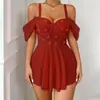 Camisola estilo princesa com renda floral tridimensional, pura e sensual, de fronteira, com design ombro a ombro, mangas bufantes e aro para atração adicional