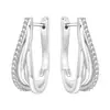 Suministro Exclusivo Transfronterizo de Populares Aretes de Aro Curvos de Cobre Blanco de Tres Círculos, Aretes Originales Ligeros de Lujo de Moda Versátiles para Mujer