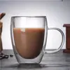 Venta al por mayor del fabricante Taza de agua de vidrio de doble capa resistente al calor, Taza de café transparente resistente al calor para regalo publicitario creativo
