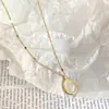 Collar de Fritillaria pulido liso natural estilo retro francés colgante de concha ovalada cadena para suéter juvenil joyería